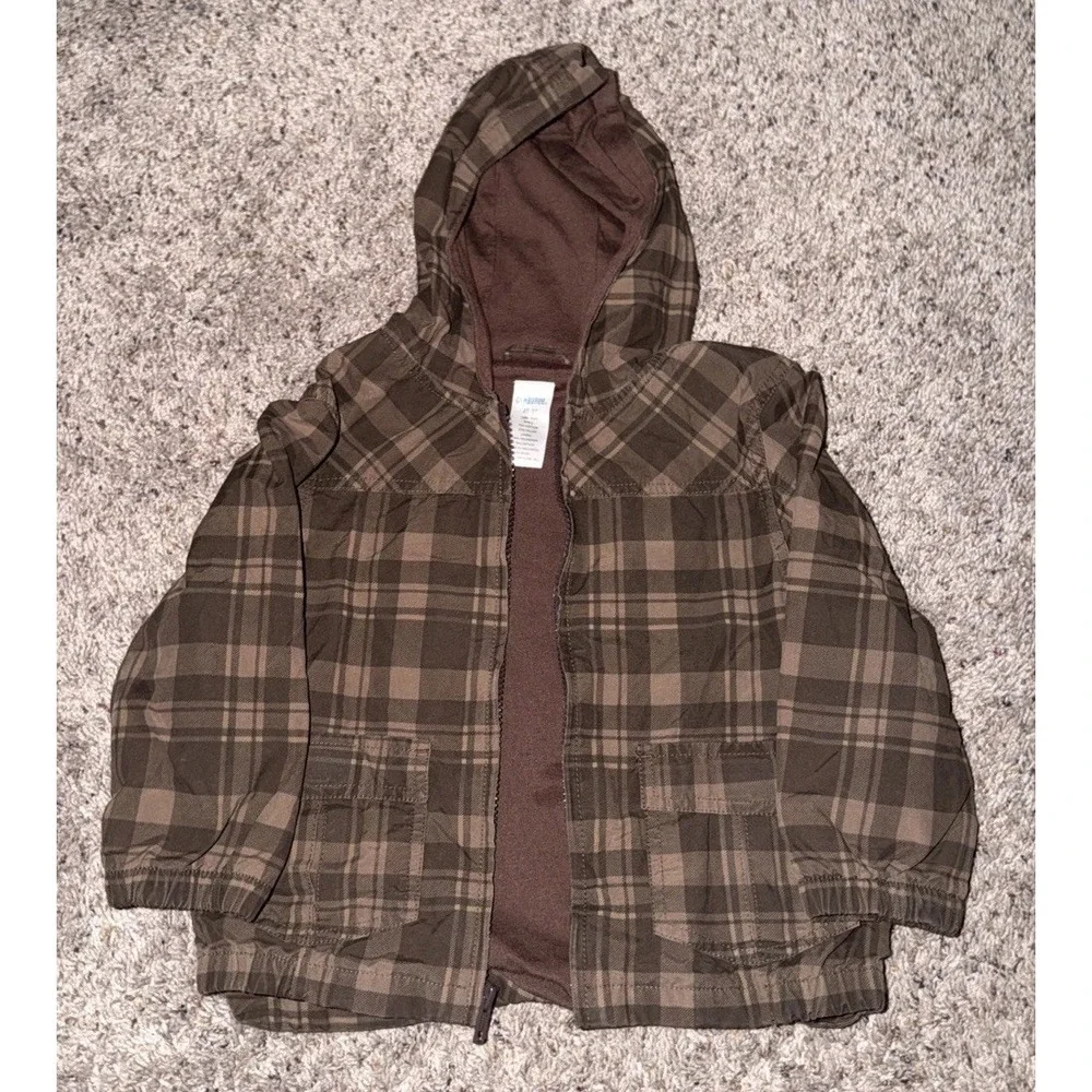 Gymboree Brown Plaid Jacket Hooded Zip‎ Up 2008 Toddler 2T/3T